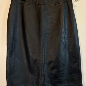 Genuine Leather Black Grunge Gothic Midi Skirt - Size 8 (Medium)